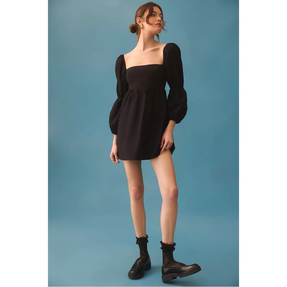 Reformation Michaela Long Puff Sleeve Mini Dress in Black